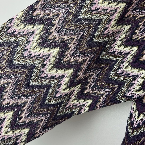Roz & Ali Chevron Mesh Metallic Overlay 3/4 Sleeve Blouse 1X Purple - Picture 7 of 11